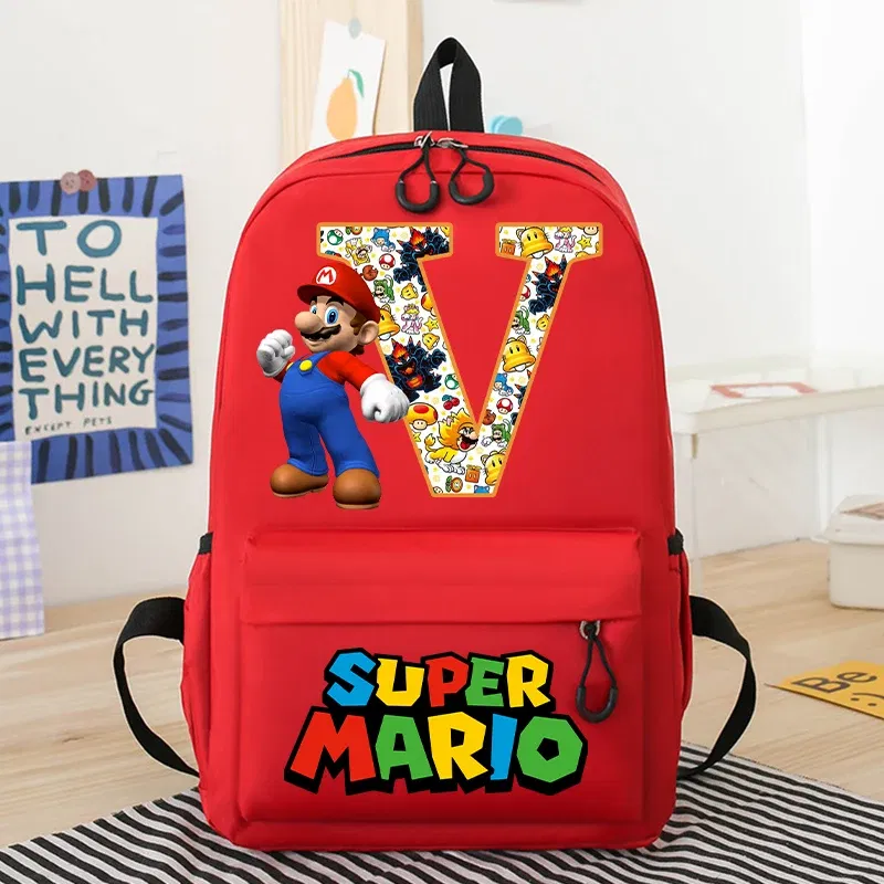 Color: plum, Size: >40cm - New Super Mario Bro School Bag Cartoon Letter Printed Children Backpack Boys Girls School Backpacks Children's Birthday Gifts