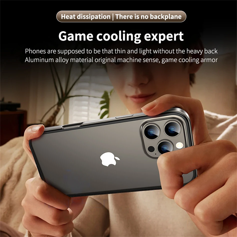 Color: Brown, Material: Denim - Titanium Metal Frame Bumper Shockproof Case for IPhone 16 15 Pro Max Plus 5G for Apple Solid Colour Protection Phone Cover