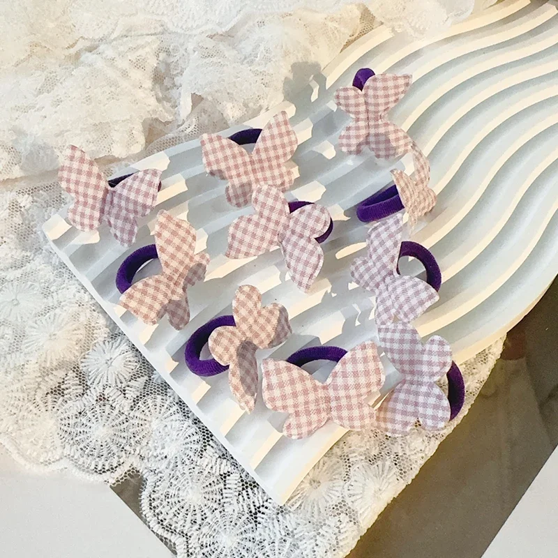 Color: Beige - 10/30pcs girls star butterflies children's hairband harmless hair cute towels rope ponytail rack children's rubber band headwear