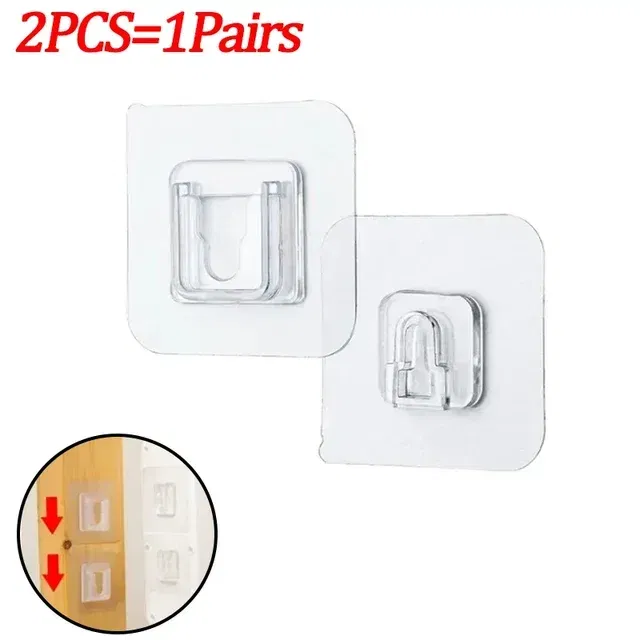 Color: Light Grey - Double-Sided Adhesive Wall Hooks Hanger Strong Transparent Suction Cup Sucker Hooks Kitchen Bathroom Storage Plug Socket Holders
