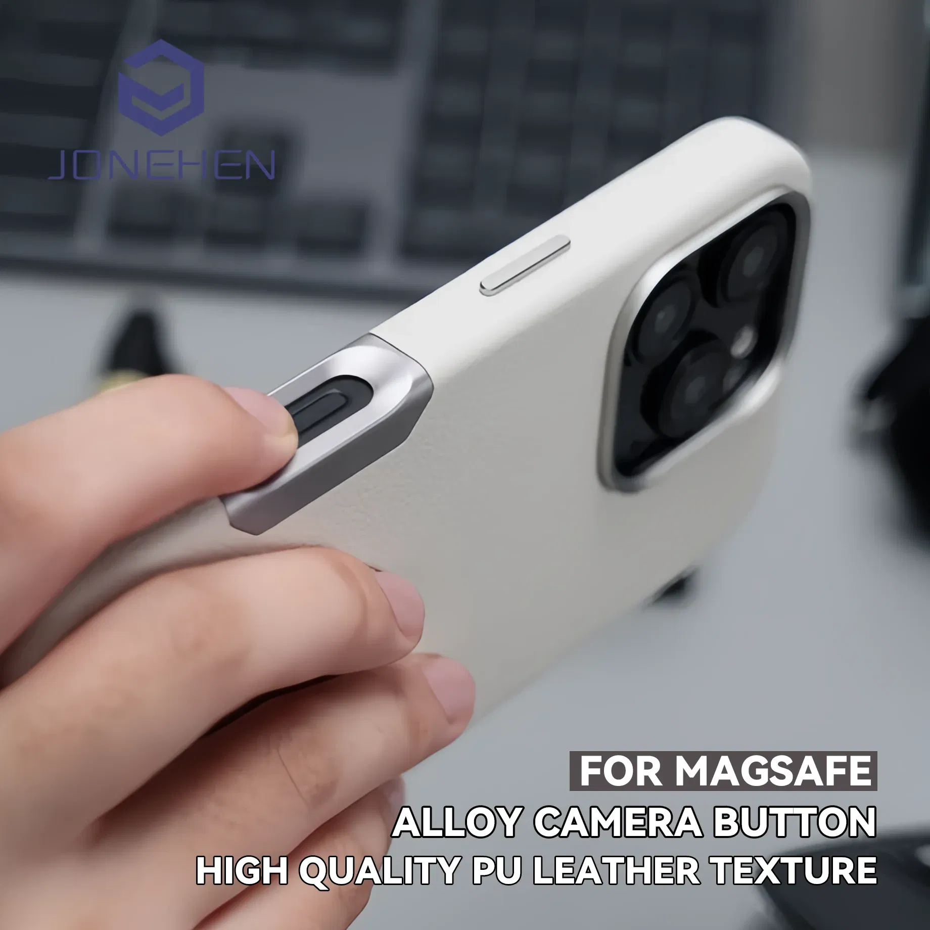 Color: Beige, Material: TPU - Aluminium Camera Button For iPhone 16 Pro Max Case Solid Leather Alloy Len Magnetic Wireless Charge Shockproof Cover For Magsafe