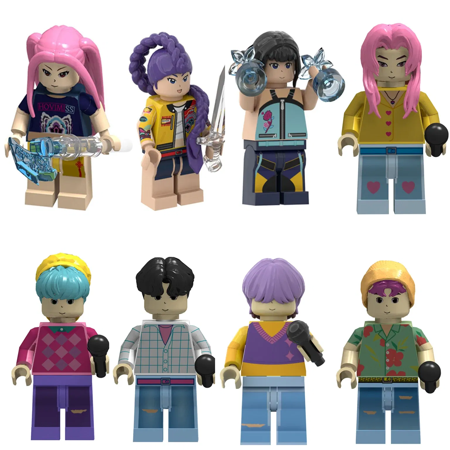 Color: Silver - KPOP Demon Hunters Cartoon Doll Building Blocks Kawaii Mini Action Figure Head Assembly Toys Children's Educational Toys Gift