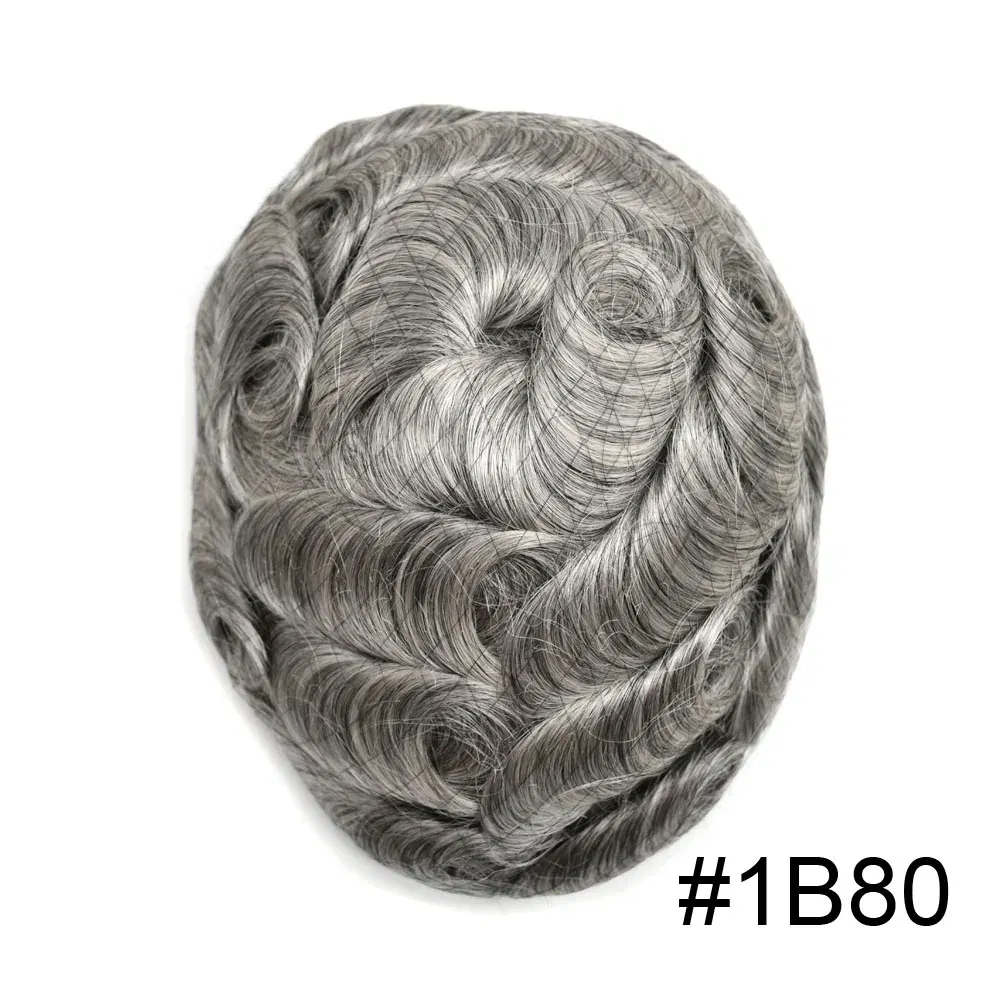 Toupee Color: 1B80#, Toupee Density: 90%, Length: 6 inches, Ships From: CHINA, Toupee Size: 8x10 - Men Toupee Hair Systems Ultra Thin Skin 0.06MM V-LOOP Capillary Prosthesis Invisible Hairline Real Human HairPieces Hair Units