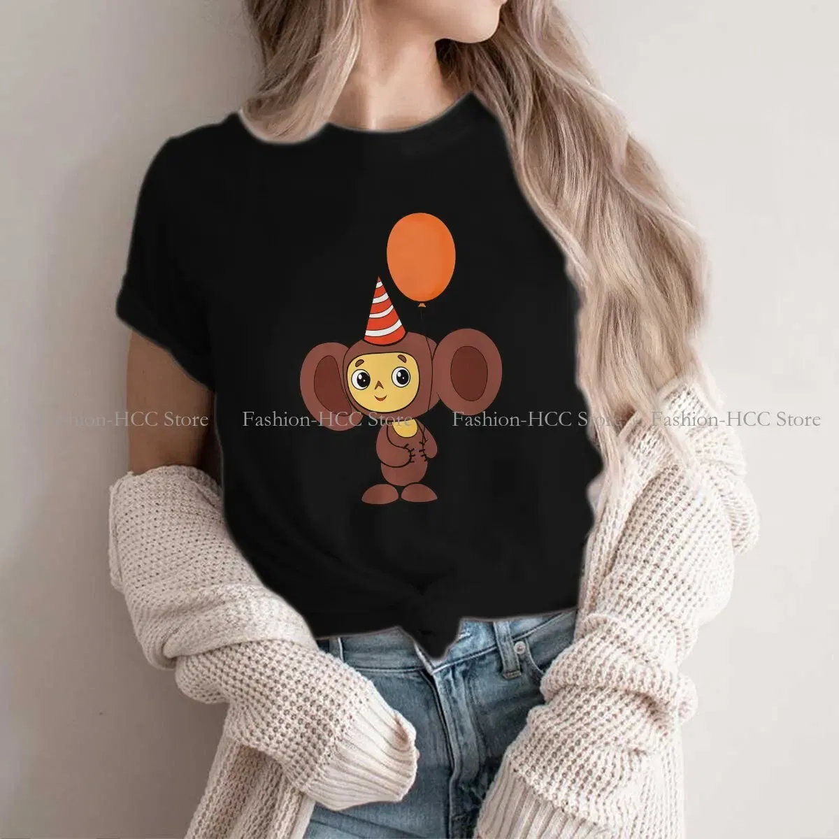 Color: black, Size: XXL - Cheburashka Che Burashka Gena Russian Cartoon Polyester TShirts Birthday Distinctive Homme T Shirt Hipster Clothing