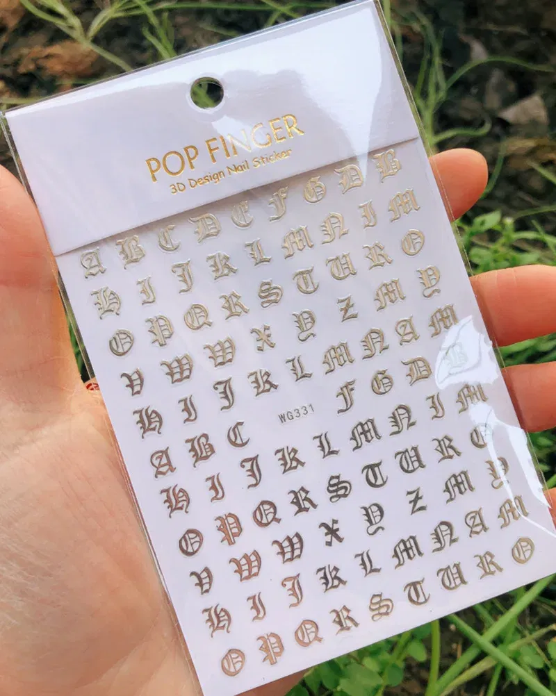Color: plum - 1PCS New English Alphabet Nail Stickers Multi-Color Laser Reflective Nail Slider Art Cool Text Nail Kit