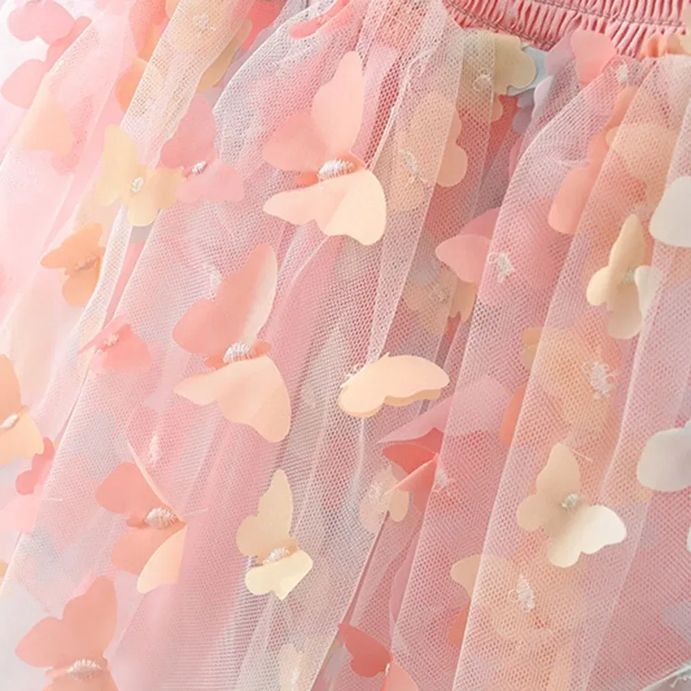 Color: Pink, Kid Size: 6M - New Summer Baby Girl Dress Halter Butterfly Back Wings Fantasy Princess Dress Sweet Birthday Party Team Dress
