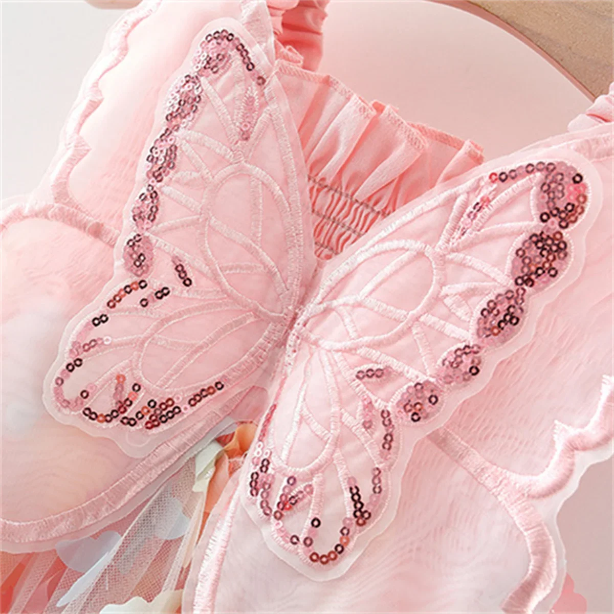 Color: Pink, Kid Size: 6M - New Summer Baby Girl Dress Halter Butterfly Back Wings Fantasy Princess Dress Sweet Birthday Party Team Dress