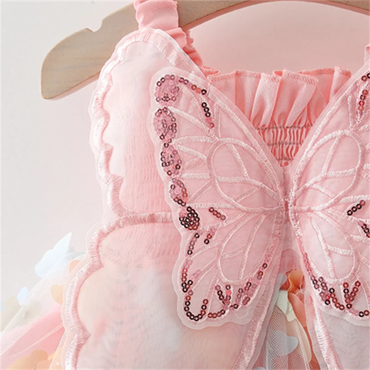 Color: Pink, Kid Size: 6M - New Summer Baby Girl Dress Halter Butterfly Back Wings Fantasy Princess Dress Sweet Birthday Party Team Dress