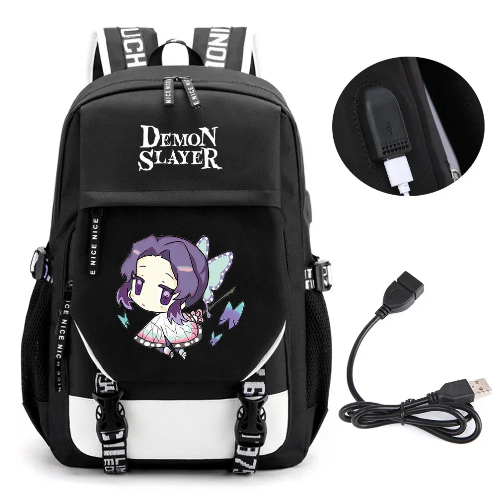 Color: Gold - Anime Demon Slayer Kamado Nezuko Backpack School Book Bags Mochila Travel USB Port Bag Laptop Boy Girls Gift