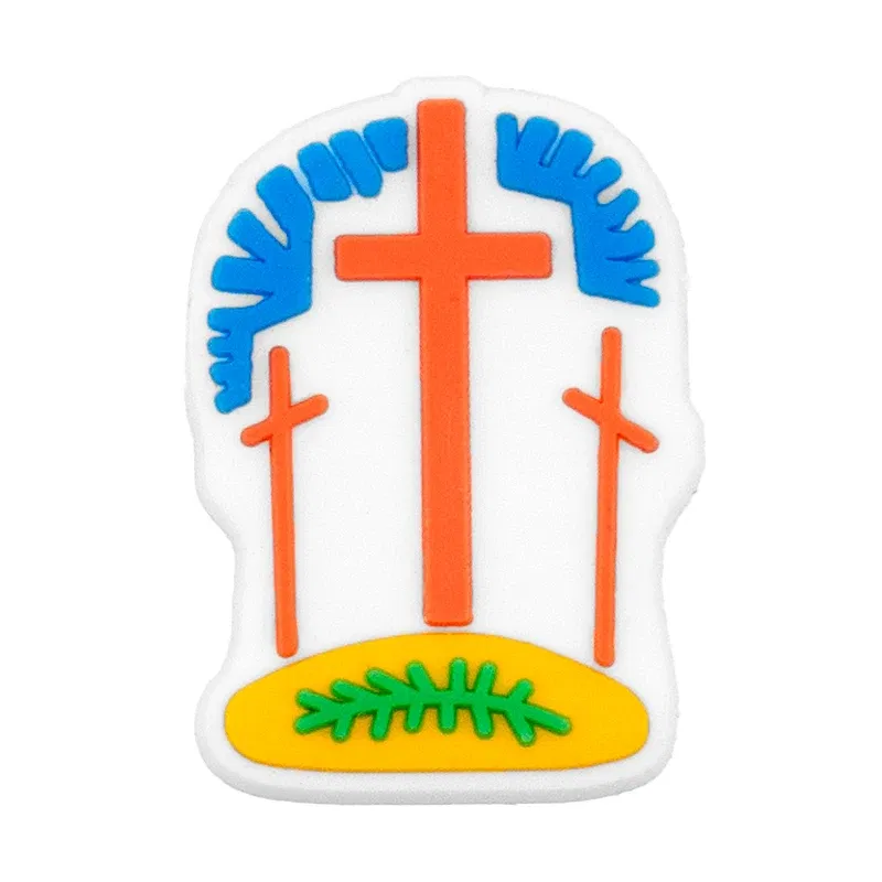 Color: Lemon yellow - 1pcs New Shoe Charm Religion PVC Clog Charms Crucifix Blessed Virgin Mary Clog Pin Clips Jeans Garden Sandal Shoe Decoration