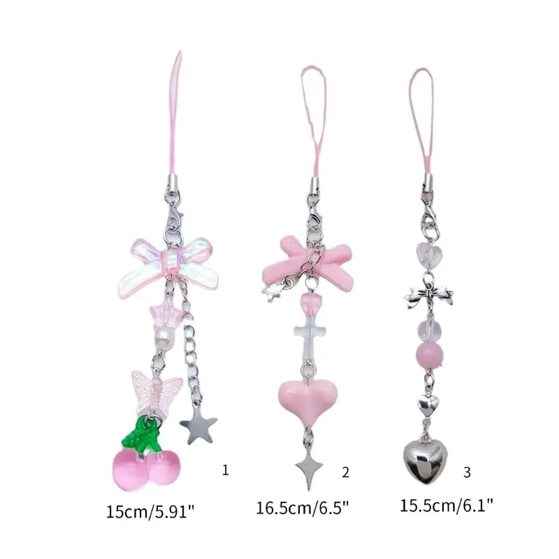 Color: green - Goth Y2K Phone Charm Pendant Kawaii-Key Chain For Bag Cute Accessory Women Guitar Strap Lanyard Beaded Keychain Pendant
