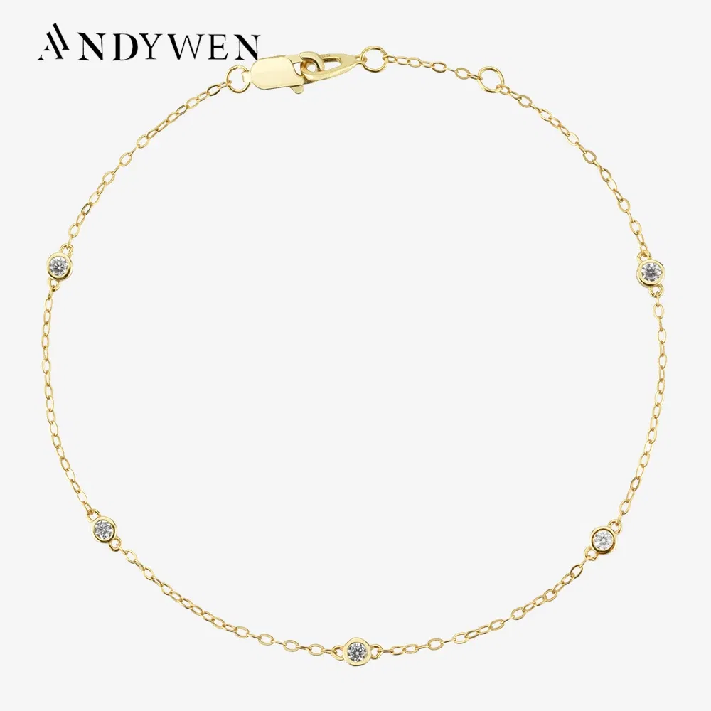 Gem Color: WHITE - ANDYWEN New 925 Sterling Silver Gold Zircon CZ Round Charm Beads Bracelet Women Luxury Jewelry 2022 Wedding Party Chain Luxury