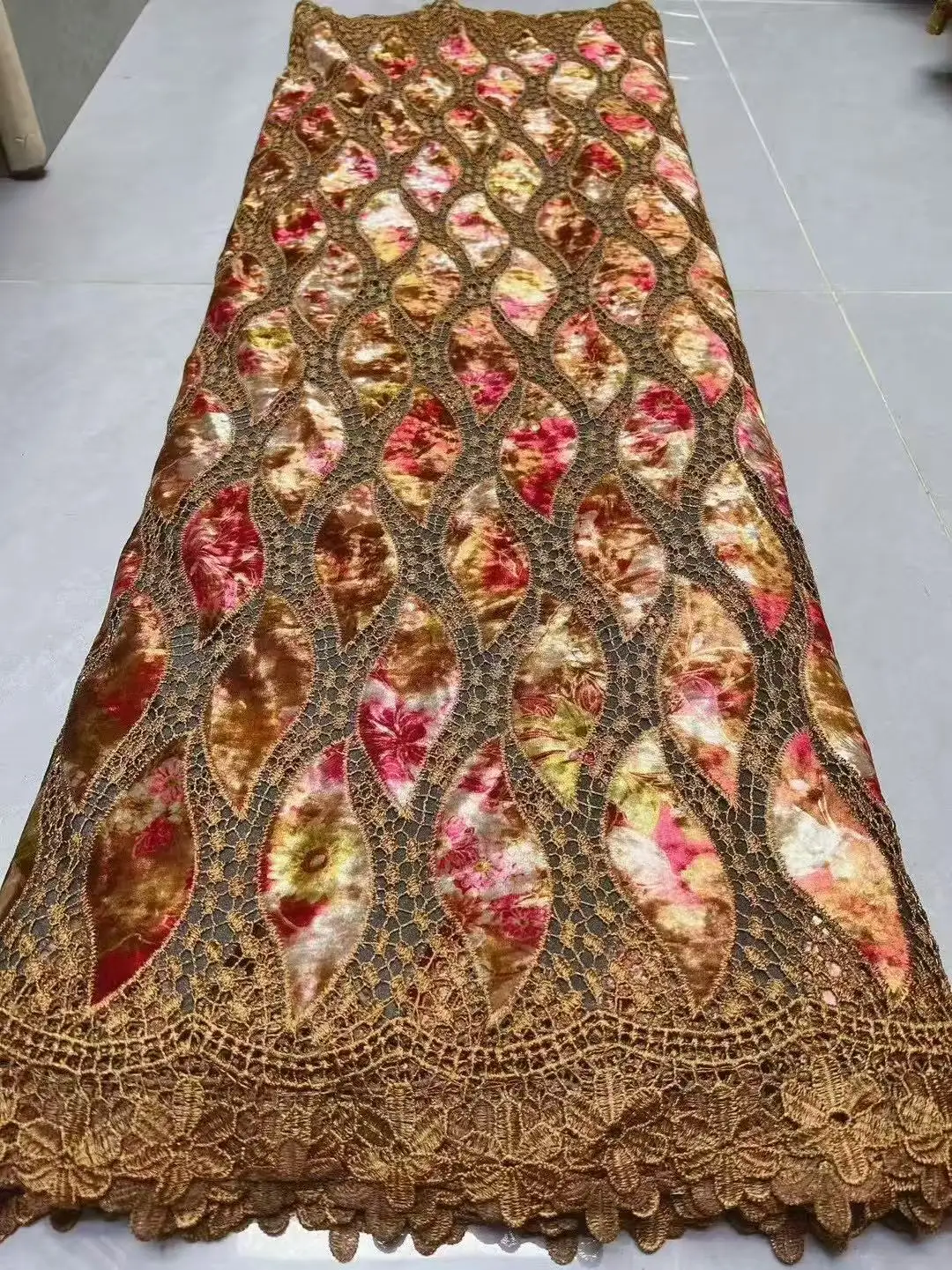Color: Red, Width: 120cm, Length: 5 yards - African Velvet Lace Fabrics 2025 High Quality Women Party Women Embroidery Nigerian French Lace Materials For Wedding Material