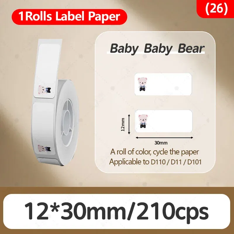 Color: Light Grey - Niimbot D11/D101/D110 cute cartoon color thermal label sticker self-adhesive waterproof sticker mini portable printer