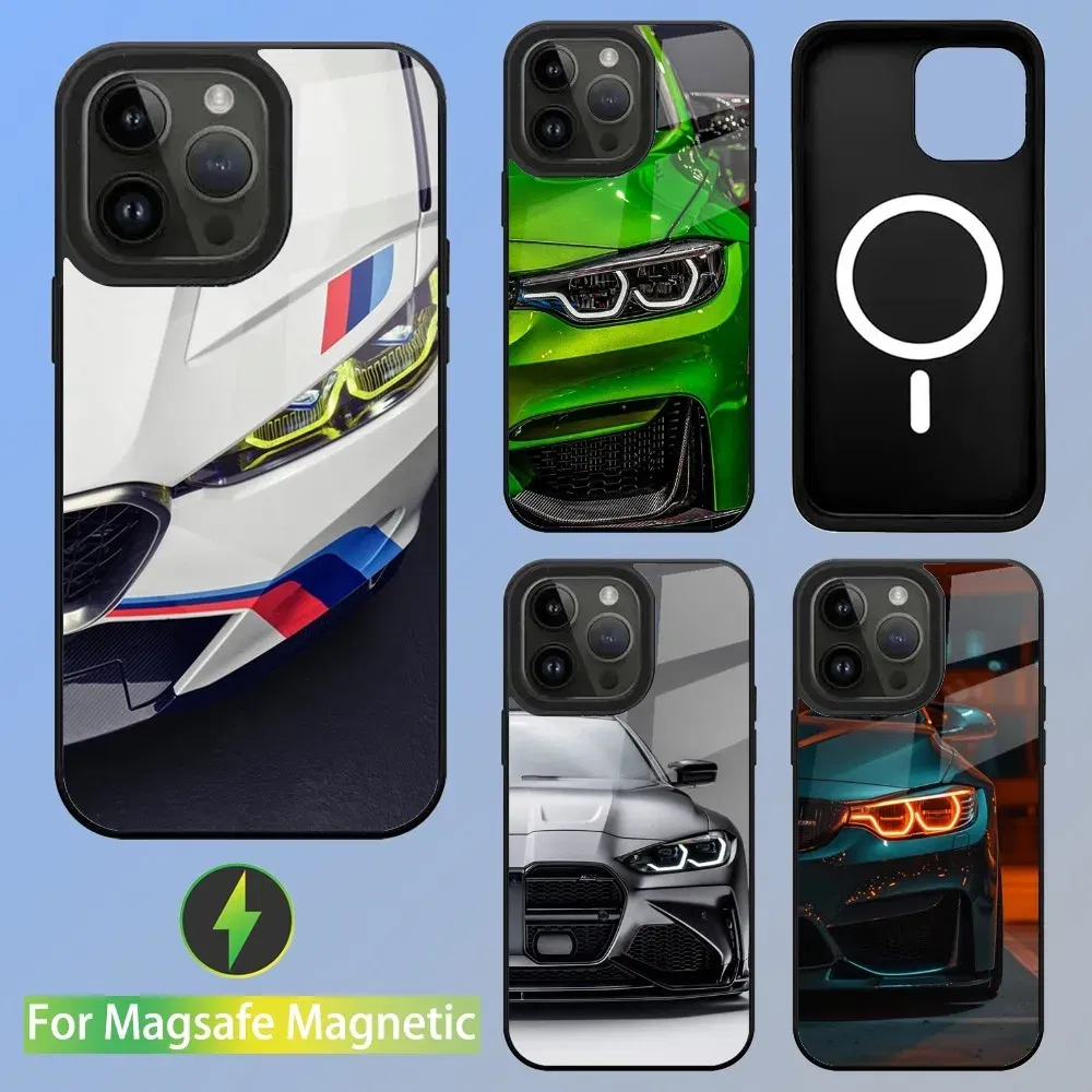 Color: Gold, Material: Cotton Fabric - Cool Sport Car B-BMW Phone Case For iPhone 16,15,14,13,12,11,Plus,Pro,Max Mini Magsafe Magnetic Wireless Charging