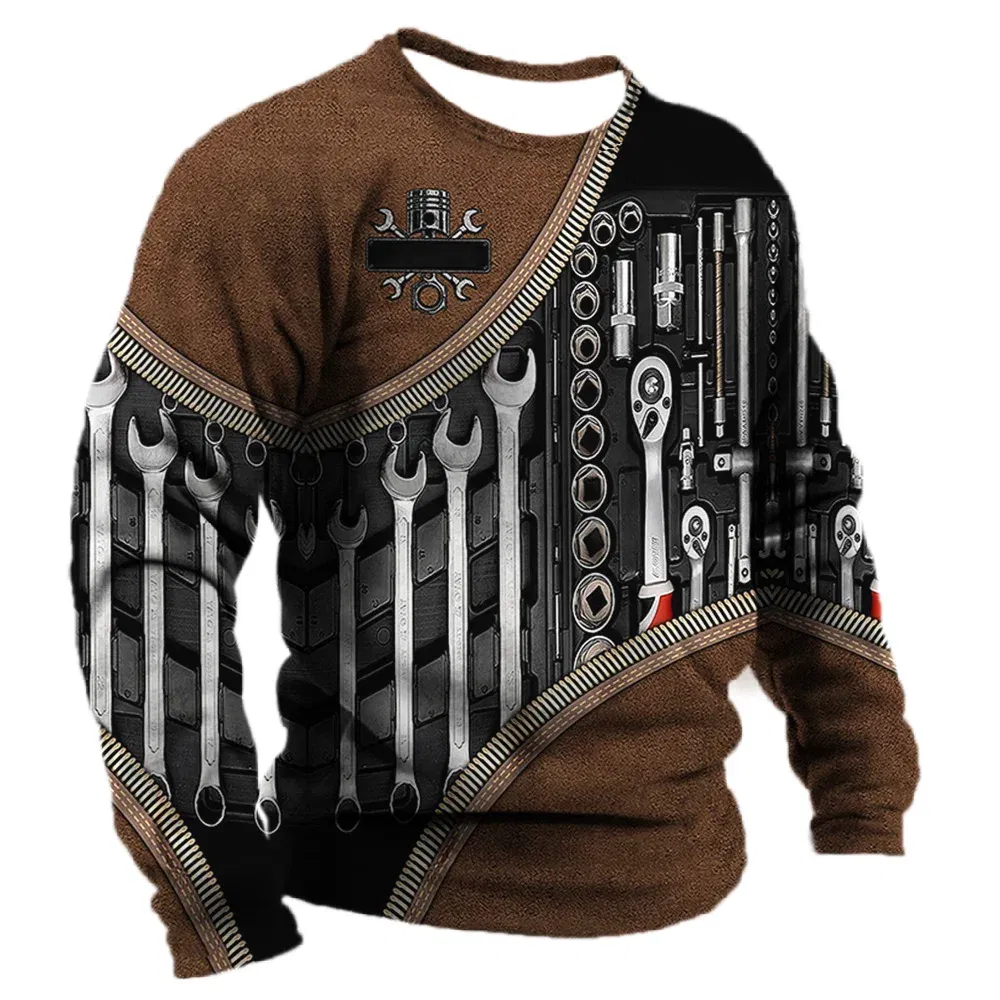 Color: WHITE, Size: L - Men's T -shirt Retro T -shirt Summer clothing personalized name Mechanic mechanic 3D printing 5xl sports shirt long -sleeved