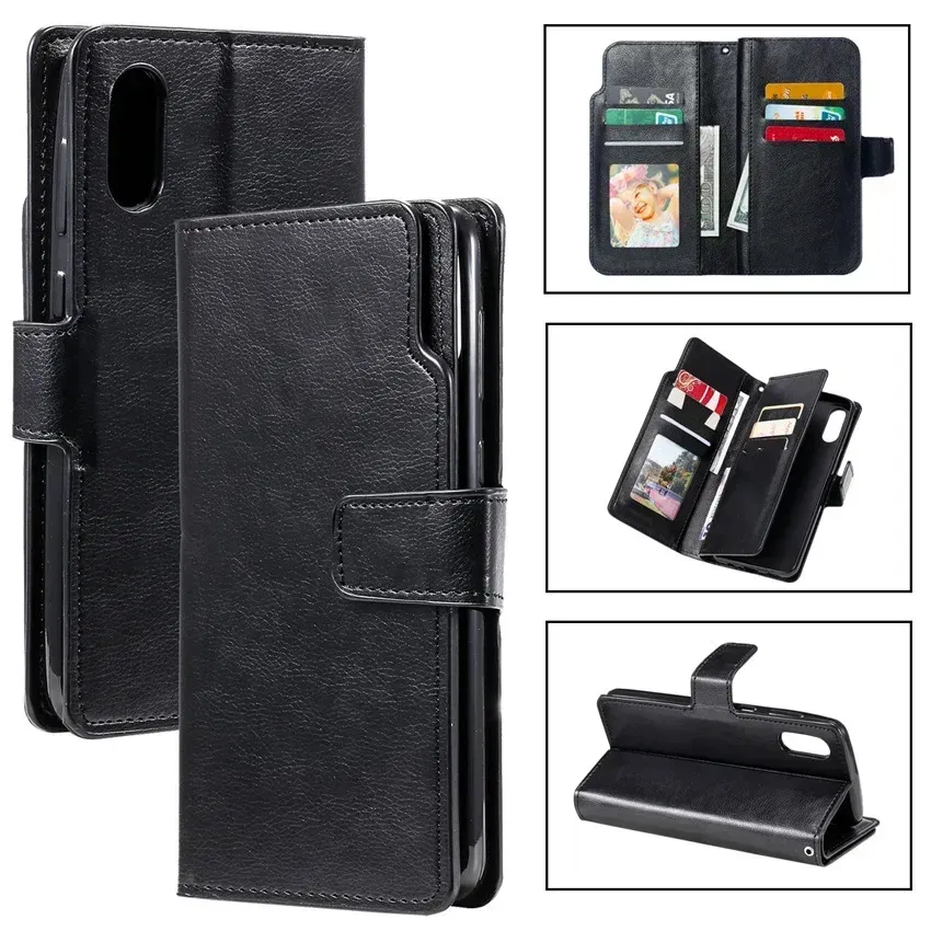 Color: black, Material: Neoprene - Leather Nine Cards Wallet Case For Samsung Galaxy S24 Ultra S23 FE S22 S20 S21 Plus S10 S9 S8 Plus Note 20 Phone Cover