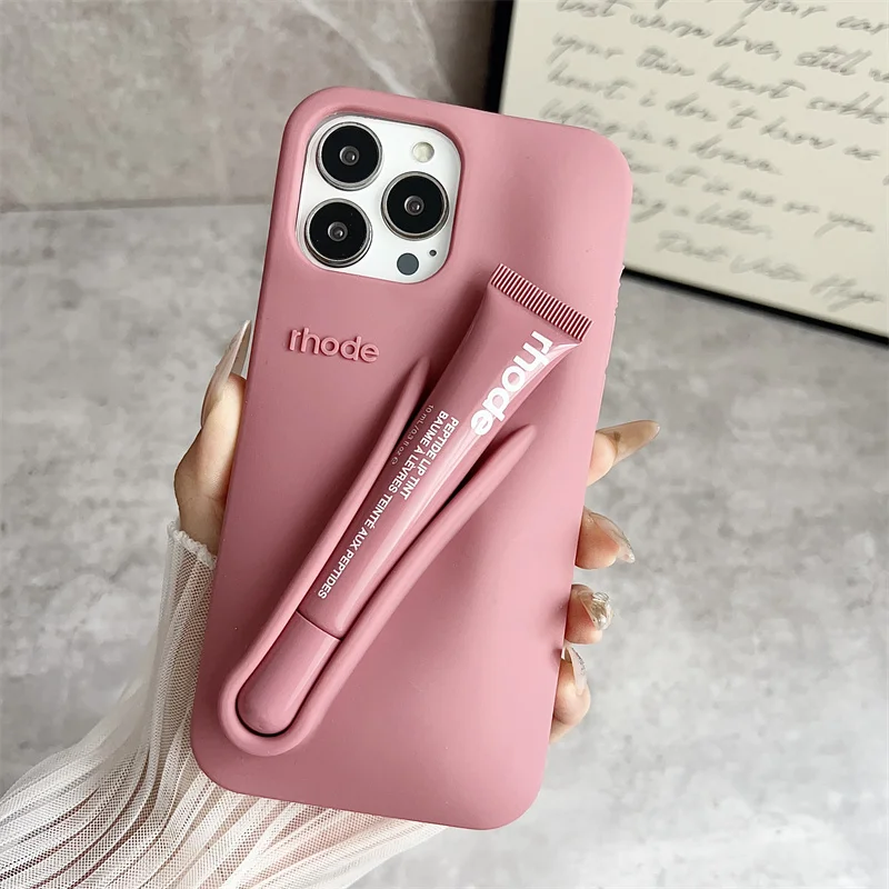 Color: black, Bundle: Bundle1, Material: Denim - Phone Case For iPhone 12 13 14 15 16 Pro Max Plus 17 Air Portable Lip Gloss Holder Lipstick Silicone Soft Bumper Cover Lip Glaze