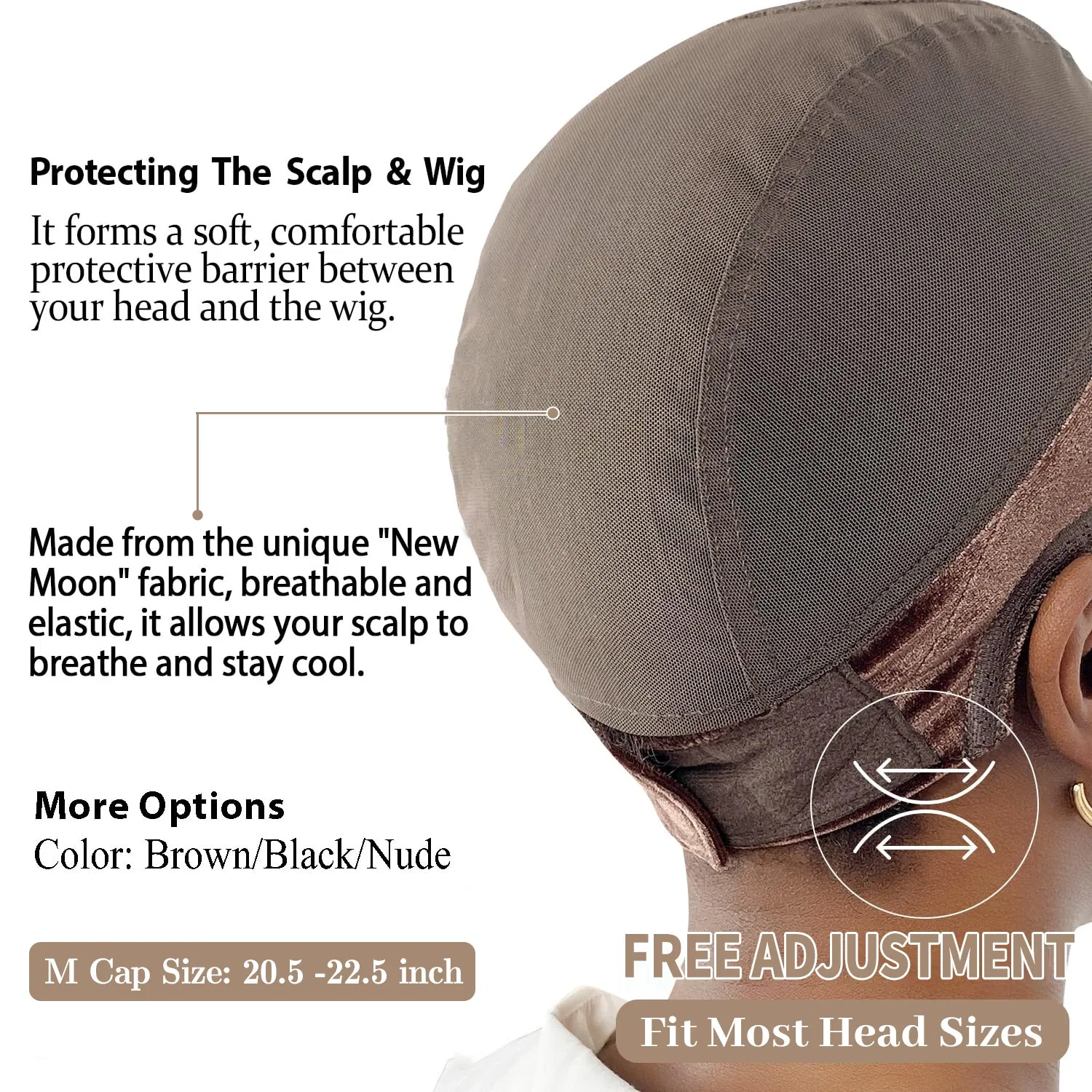 Color: Light Brown - Wig Cap with Grip Band for Keeping Wigs in Place, More Full Cap-wide Transparent Lace for Lace Front Wigs