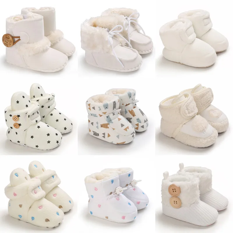 Color: Ivory, Baby Age: 0-6 Months - 2022 Baby Autumn Winter Boots Baby Girl Boys Winter Warm Shoes Solid Fashion Toddler Fuzzy Balls First Walkers Kid Shoes 0-18M