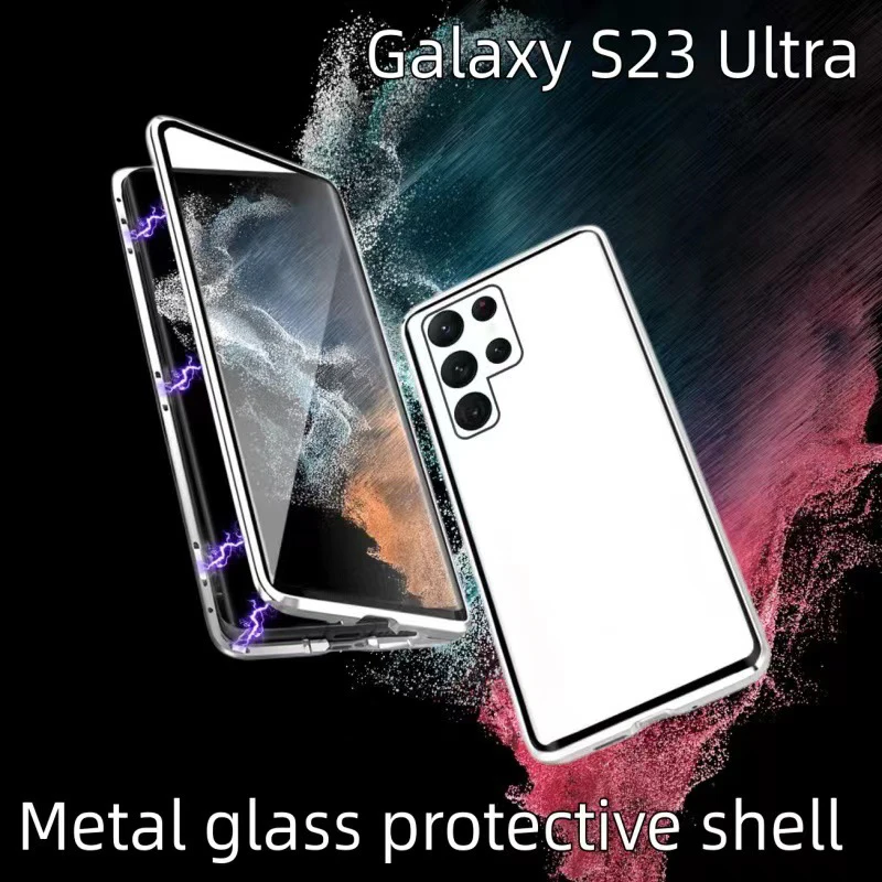 Color: Blue, Material: PE - Full Wrap Metal Bezel Case For Samsung Galaxy S23 S22 Ultra S21 S20 FE S24 Note 10 20 Lite Plus Double-Sided Glass Back Cover