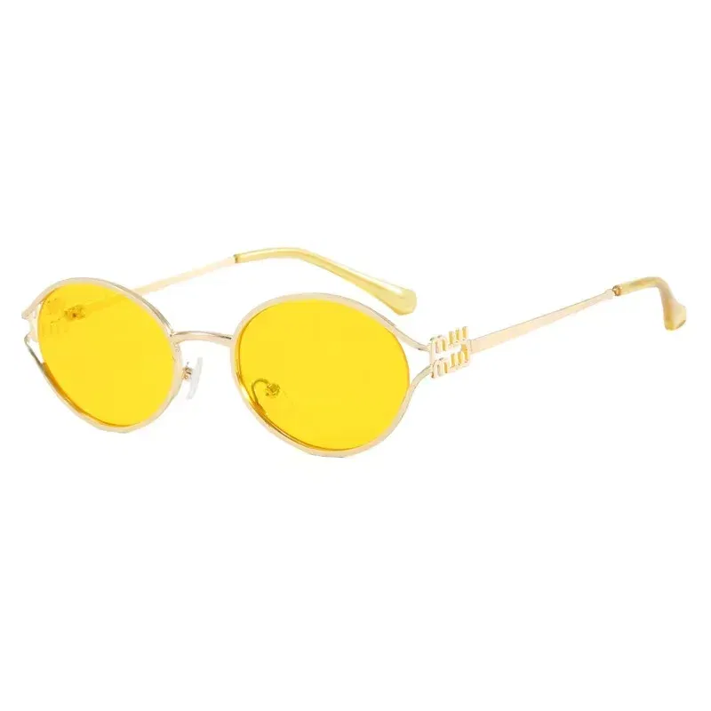 Lenses Color: green - Luxury Brand Designer Oval Sunglasses For Women Sexy Metal Frame Small Round Sun Glasses Ladies Stylish Eyewear Shades UV400