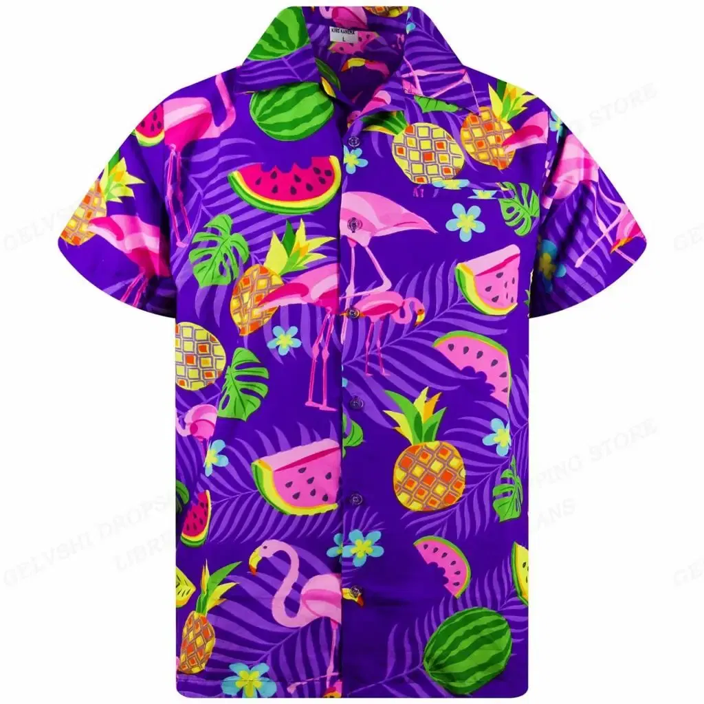 Color: SKY BLUE, Size: S - Flamingo Hawaiian Shirts Beach Summer Men's Shirt Tropic Leaf 3D Print Shirts Men Women Fashion Blouse Short Sleeve Vocation