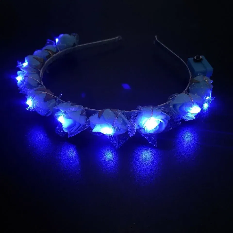 Color: Lavender - Luminous Rose Flower Headband LED Light up Wreath for Women Girl Bridal Wedding Party Hairband Christmas Valentine's Day Gifts