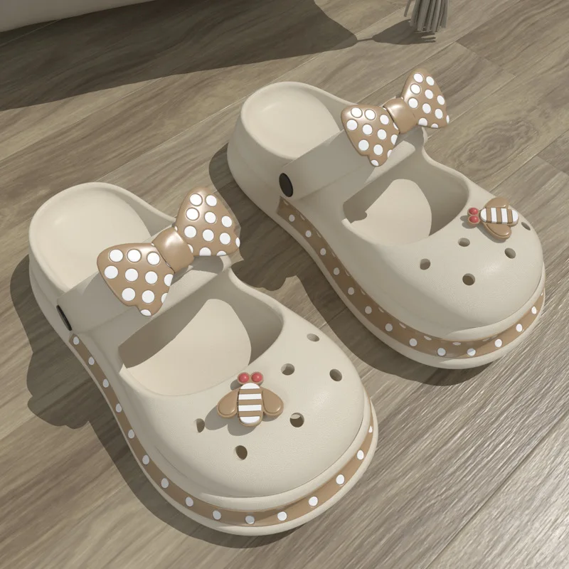 Color: Grape, Shoe Size: 3 - Casual Platform Slippers Women Home Flat Summer Cute Bow Designer Shoes Girls Fashion Popular Footwear House Lovely Thick Bottom