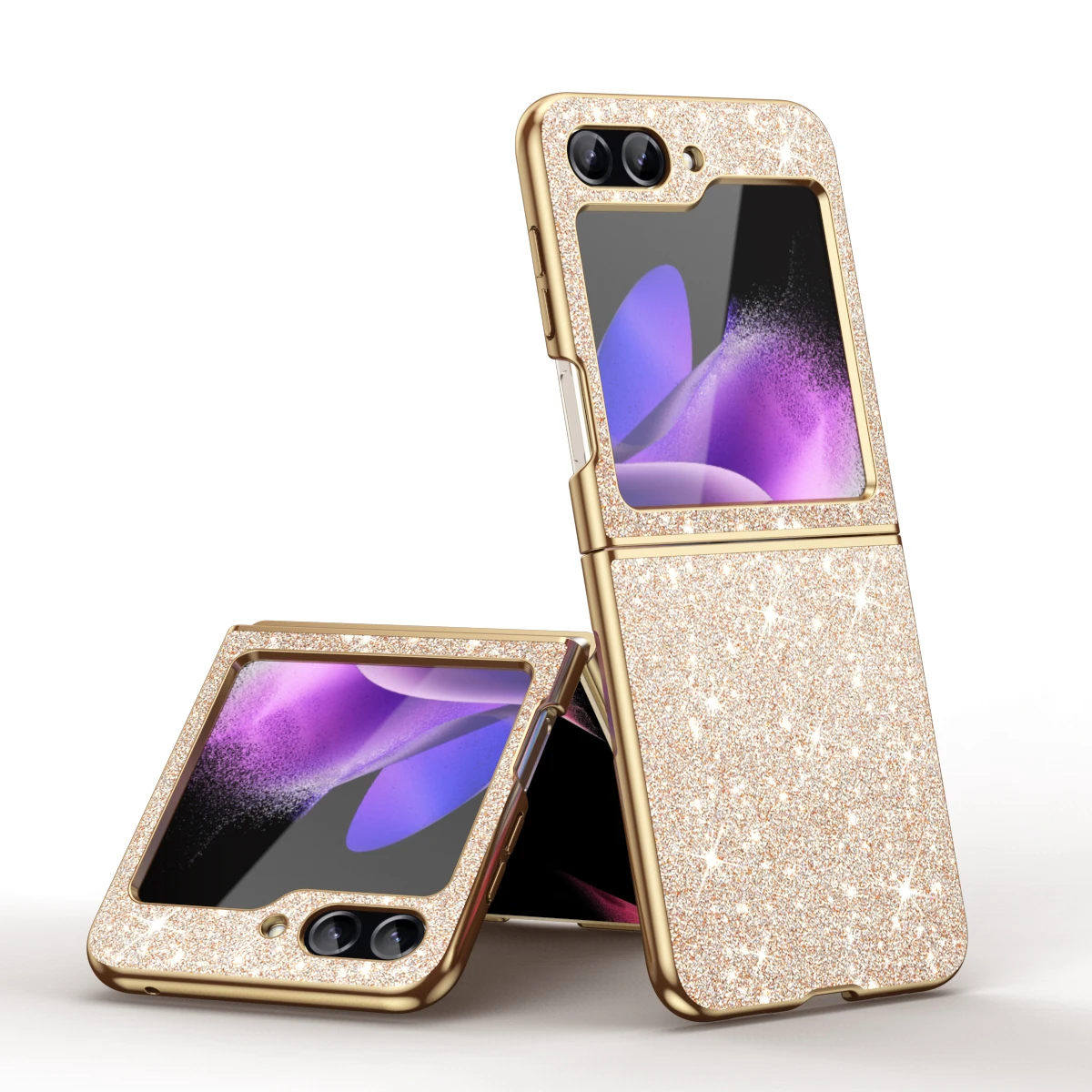Color: Silver, Material: Aluminum - sparkling Stylish phone case Samsung Galaxy Z Flip 5 4 5G protective cover Cell phone case for women