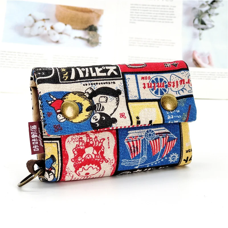Color: Clear - Handmade Three Fold Fabric Wallet Women Men Simple Short Zipper Purses for Teens Personality Multi-function Key Bag Card Holder