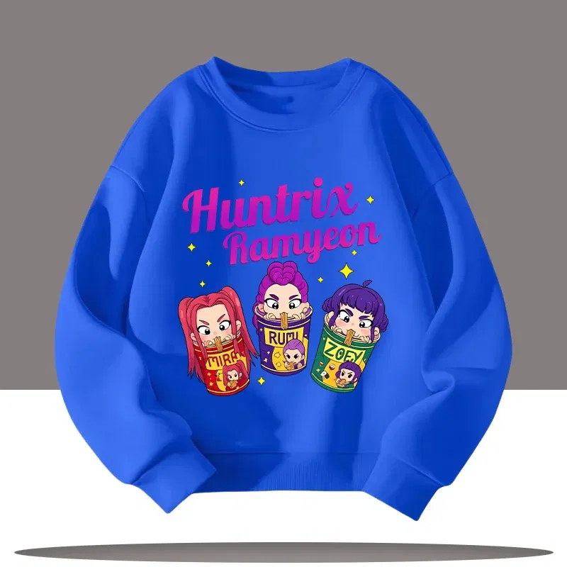 Color: SKY BLUE, Kid Size: 7 - K-pop Demon Hunters Cartoon Print 3-12 Year Old New Style Kids Round-neck Sport Shirt Cute Girl Casual Top Children's Clothing