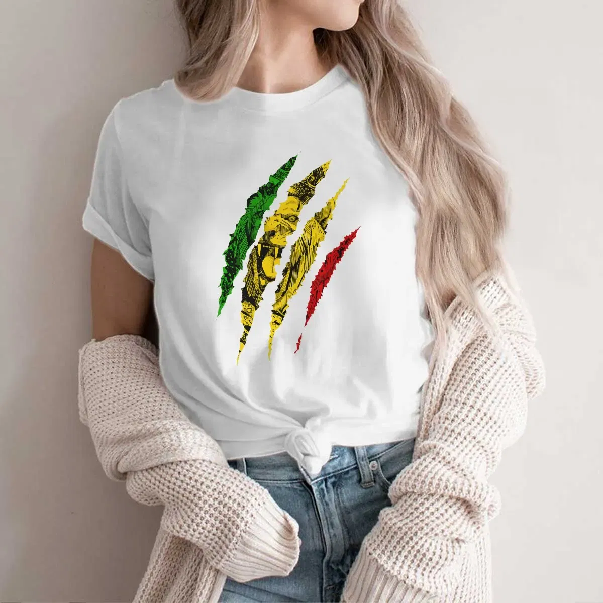 Color: WHITE, Size: XXL - Rasta Design Polyester TShirts Warrior Lion Of Judah King Rasta Reggae Jamaica Roots Distinctive Homme T Shirt