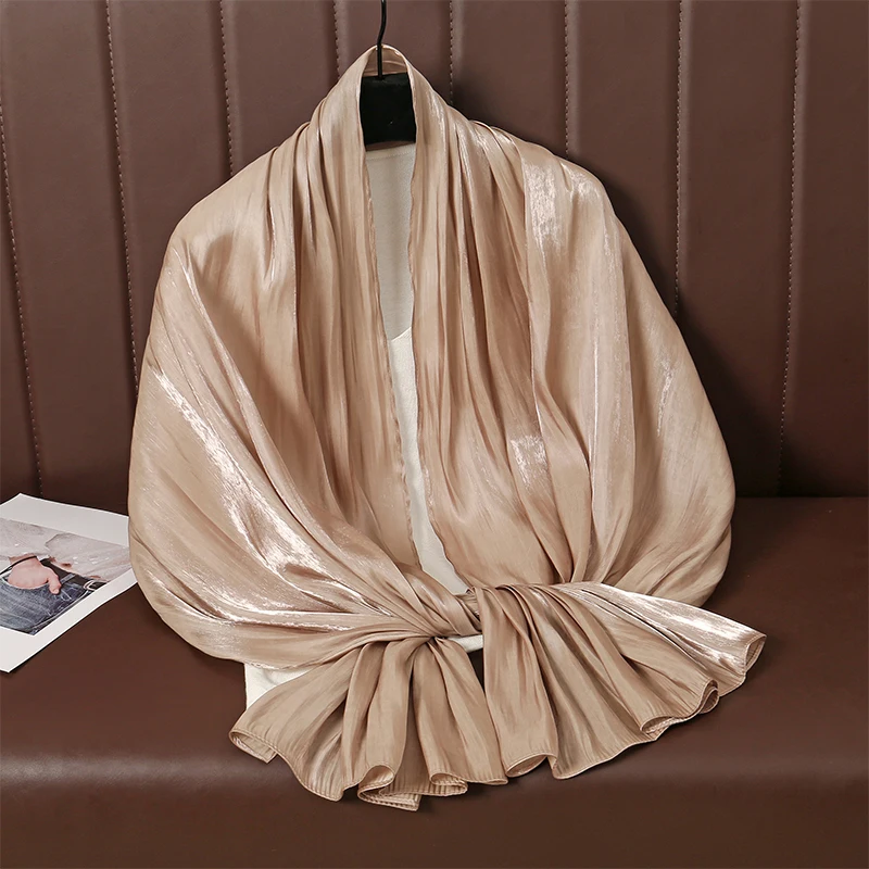 Color: Dusty Pink - Solid Luxury Fashion Women Hijab Scarf Long Silk Soft Slippy Comfortable Scarves Shawl Muslim Neckerchief Outdoors Bandanna