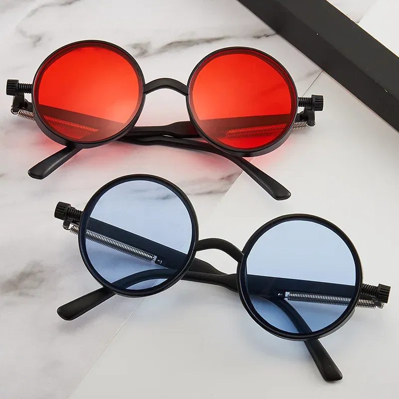 Lenses Color: Silver, Ships From: CN, Frame Color: MULTI - Classic Gothic Steampunk Sunglasses Luxury Brand Designer High Quality Men and Women Retro Round Pc Frame Sunglasses