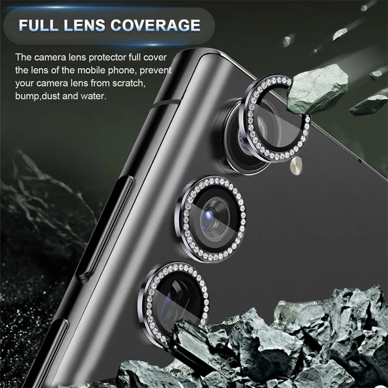 Material: CANVAS, Color: Silver - Bling 3D Diamond Metal Camera Ring Protector for Samsung Galaxy A55 A35 A25 A15 A05 5G Alloy Lens HD Tempered Glass Protect Cap