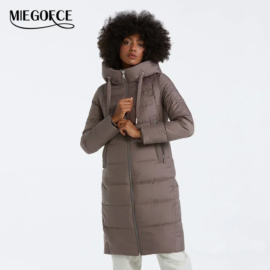 MIEGOFCE Winter Elegant Women Outwear Long Cotton Women's Jackets Hooded Warm Windproof Female Coats Zipper Stand Collar Parka