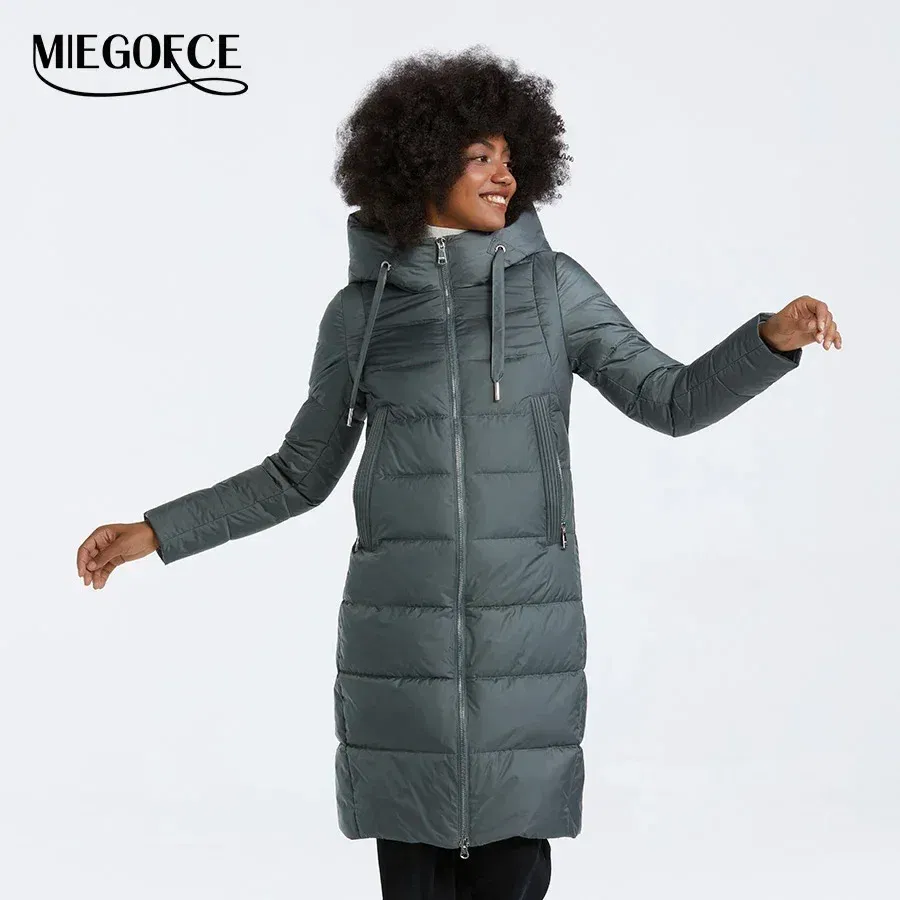 MIEGOFCE Winter Elegant Women Outwear Long Cotton Women's Jackets Hooded Warm Windproof Female Coats Zipper Stand Collar Parka