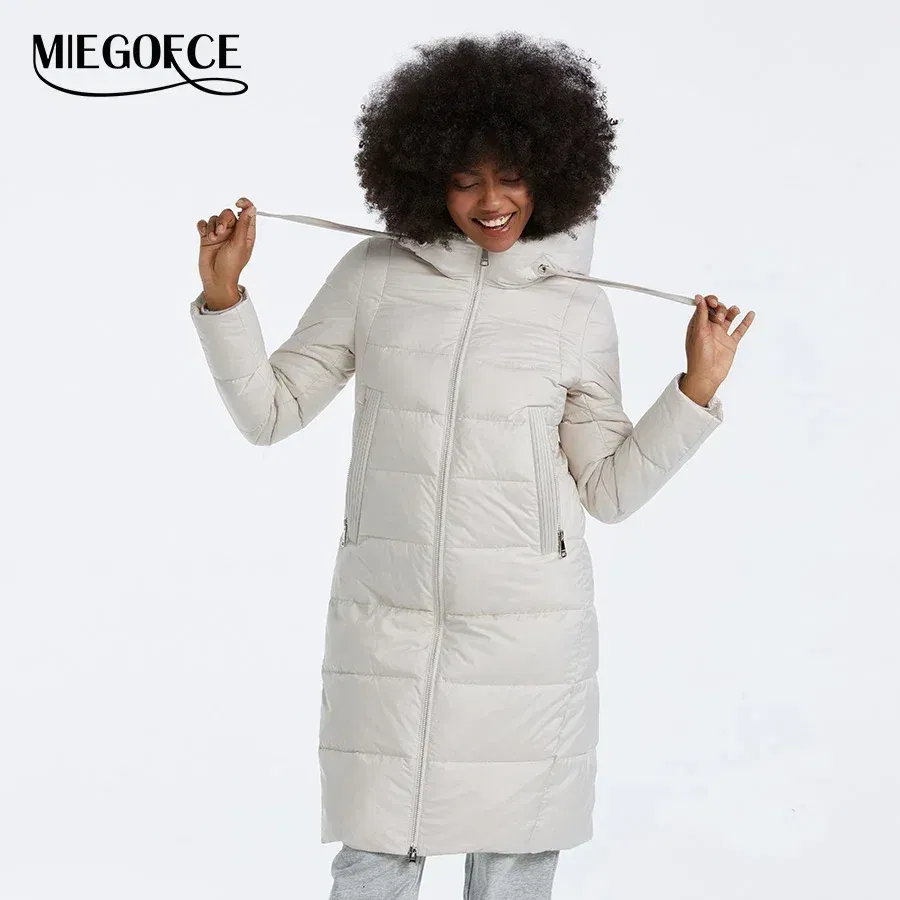 MIEGOFCE Winter Elegant Women Outwear Long Cotton Women's Jackets Hooded Warm Windproof Female Coats Zipper Stand Collar Parka