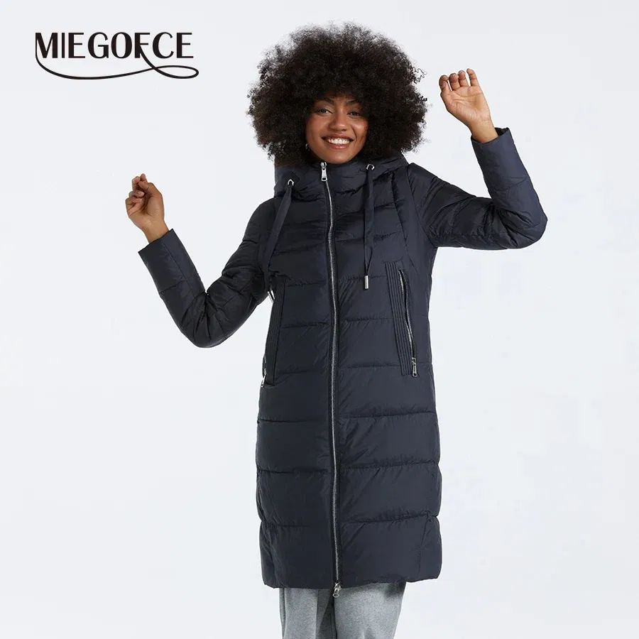 MIEGOFCE Winter Elegant Women Outwear Long Cotton Women's Jackets Hooded Warm Windproof Female Coats Zipper Stand Collar Parka