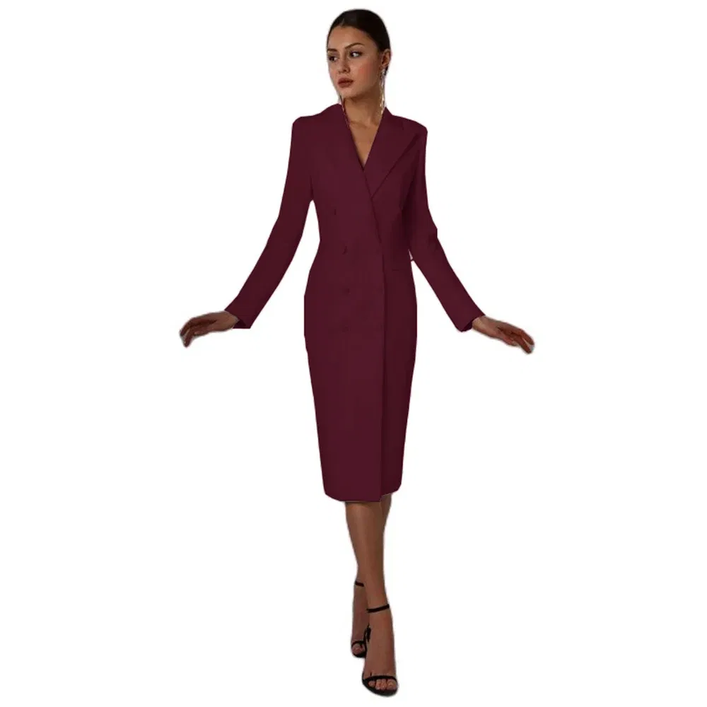 Color: Burgundy, Size: XS - Women's Suit Long Blazer Double Breasted Jacket White Tuxedo Party Point Lapel Clothes спор?‚ивн?‹й кос?‚юм ?¶?µнск