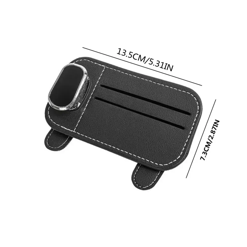 Color Name: Black - Multi-function Sunglasses Holder, Leather Glasses Holders for Car Sun Visor, Eyeglasses Hanger and Ticket Card Clip
