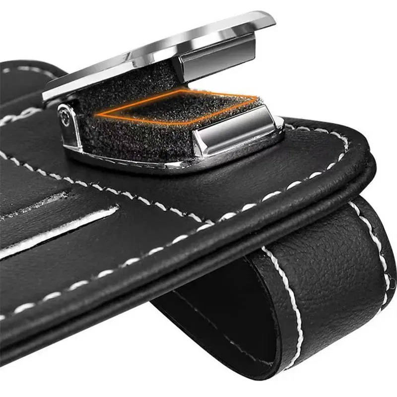 Color Name: Black - Multi-function Sunglasses Holder, Leather Glasses Holders for Car Sun Visor, Eyeglasses Hanger and Ticket Card Clip