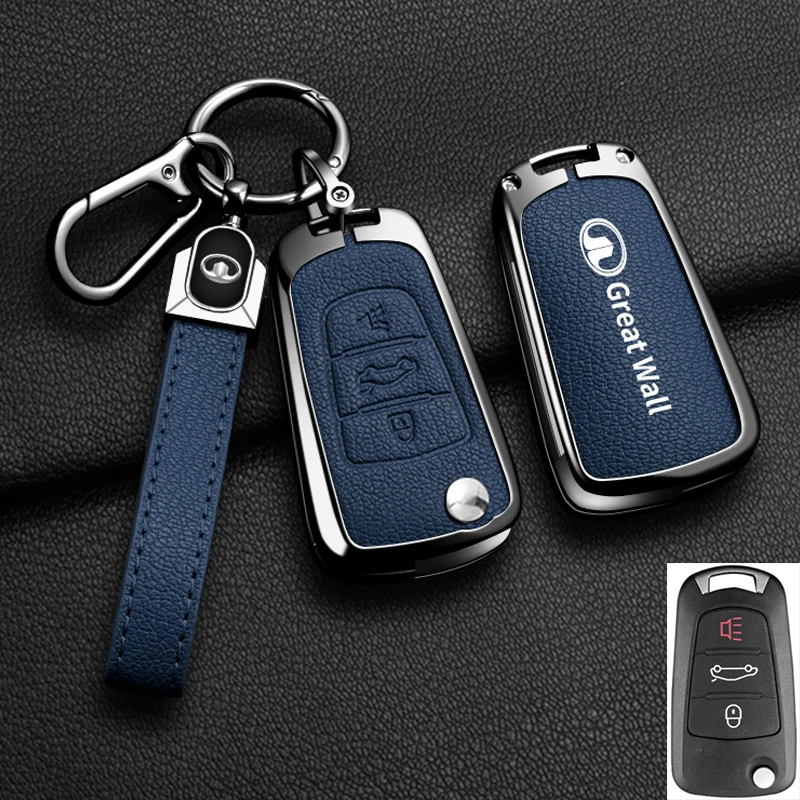 Color Name: Silver - Alloy Car Key Case Cover For Great Wall Haval Hover Wingle 5 6 H3 H5 H6 H1 H3 C30 C50 M4 3Buttons Shell Bag Protector Keychain