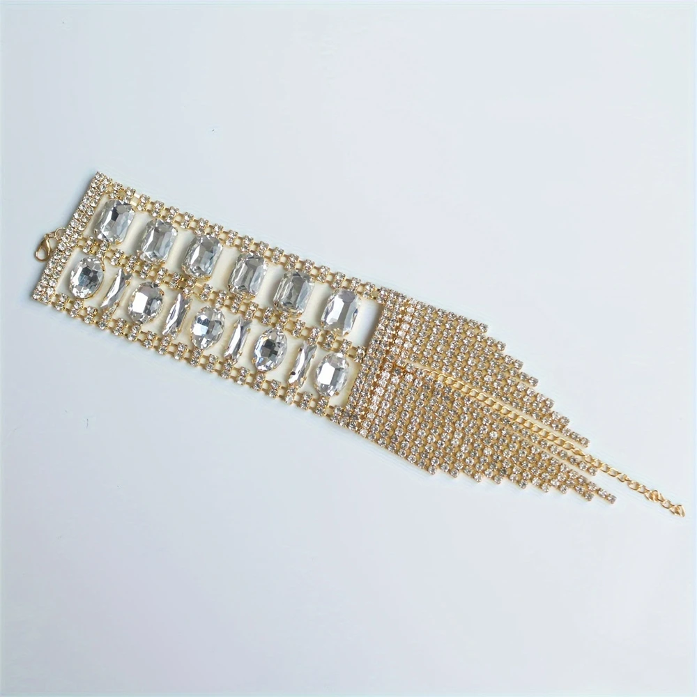 Metal Color: SILVER PLATED - 1pc Exquisite Sparkling Tassel Crystal Bracelet Jewelry Personalized Sparkling Nightclub Party Rhinestone Ball Party Accessories