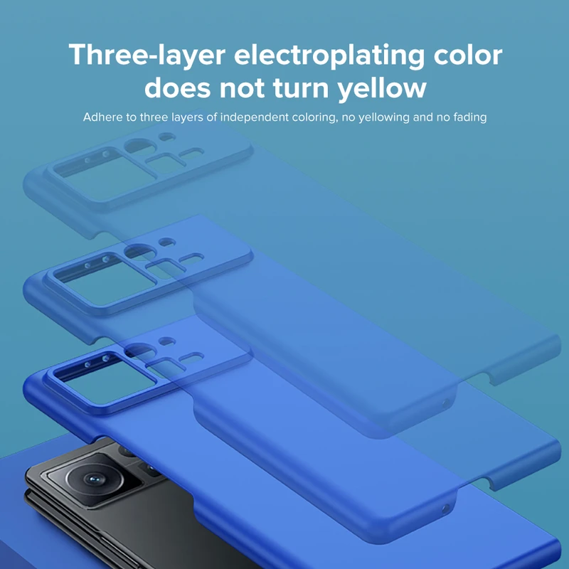 Color: Black, Material: ABS - For Xiaomi MIX Fold2 Protective Case Mix Fold2 Official Flip Case Made of Plain PU Leather, anti Drop Folding Anti Fingerprint