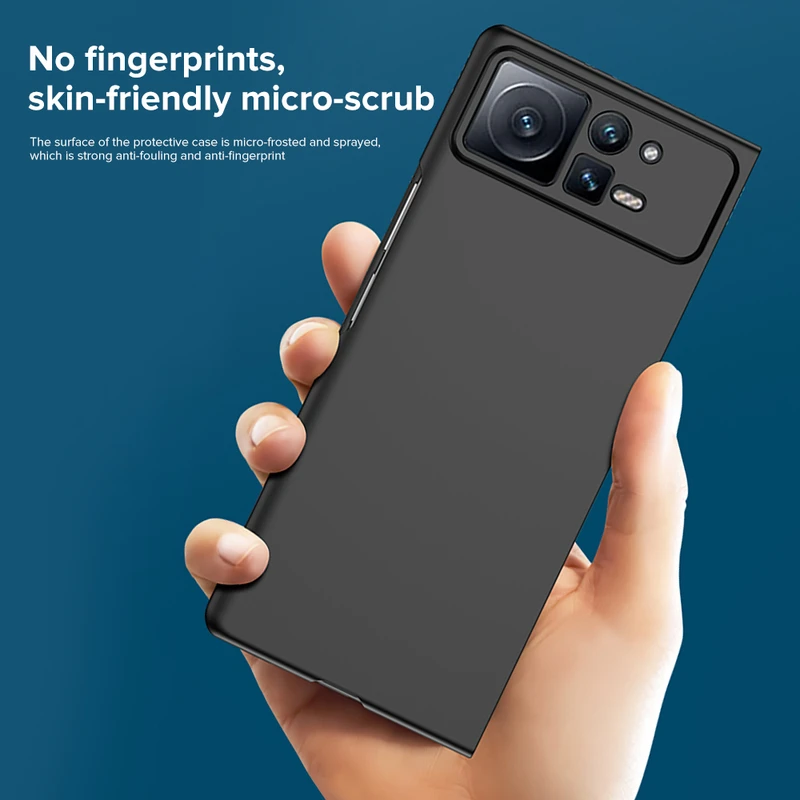 Color: Black, Material: ABS - For Xiaomi MIX Fold2 Protective Case Mix Fold2 Official Flip Case Made of Plain PU Leather, anti Drop Folding Anti Fingerprint