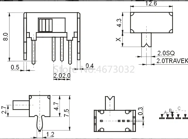 20pcs SK13d07 TOGGLE switch 4PIN 1P3T Handle high 4MM PITCH 2.0MM Right Angle Slide Switches sk13d07vg4