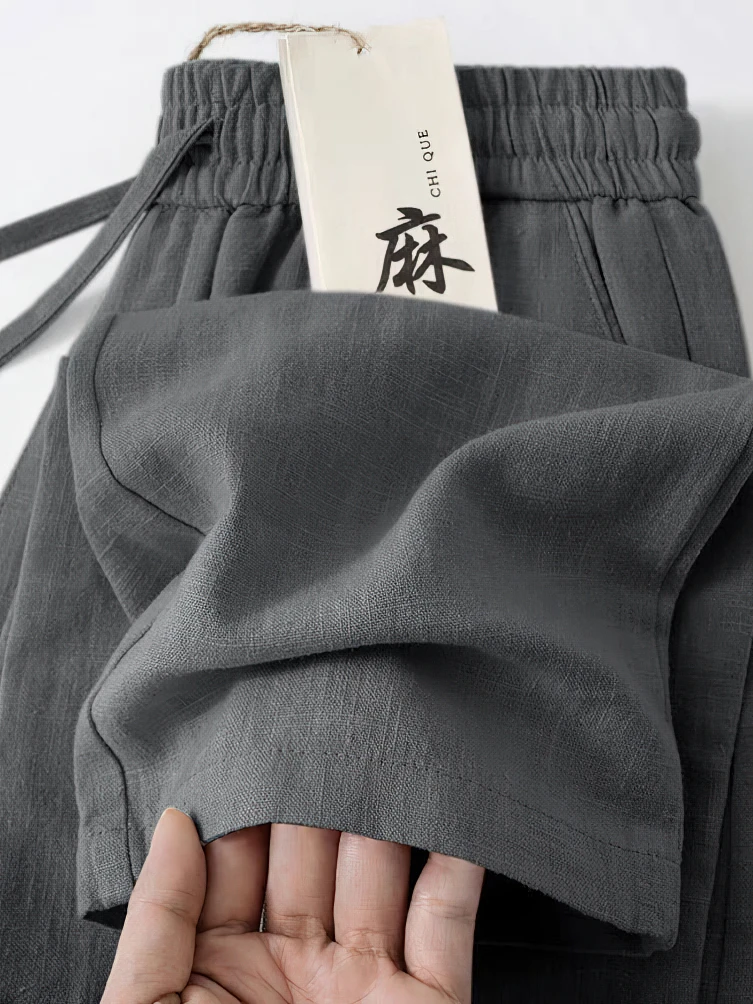Color: black, Size: M - Straight Casual Cotton Linen Pants Men Wide Leg Lightweight Baggy Cotton Sweatpants Male Walking Jogger Trousers Work