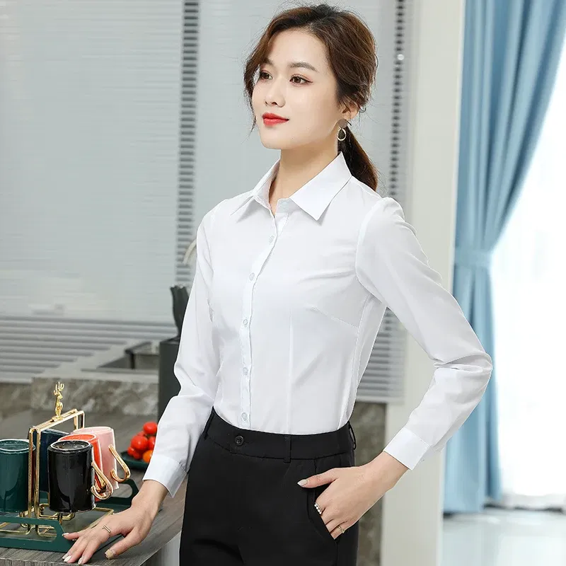Color: WHITE, Size: S - Formal Dress Women Shirt Long Sleeve Blouse New Black Shirt Women Tops 2024 Fashion Women Clothing Basic White Shirts OL Blouses